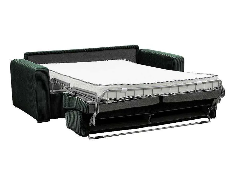 Express-Vierzitsslaapbank Van Groen Ribfluweel - Bed 160 Cm - Matras 18 Cm - Mondovi