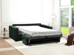 Express-Vierzitsslaapbank Van Groen Ribfluweel - Bed 160 Cm - Matras 18 Cm - Mondovi