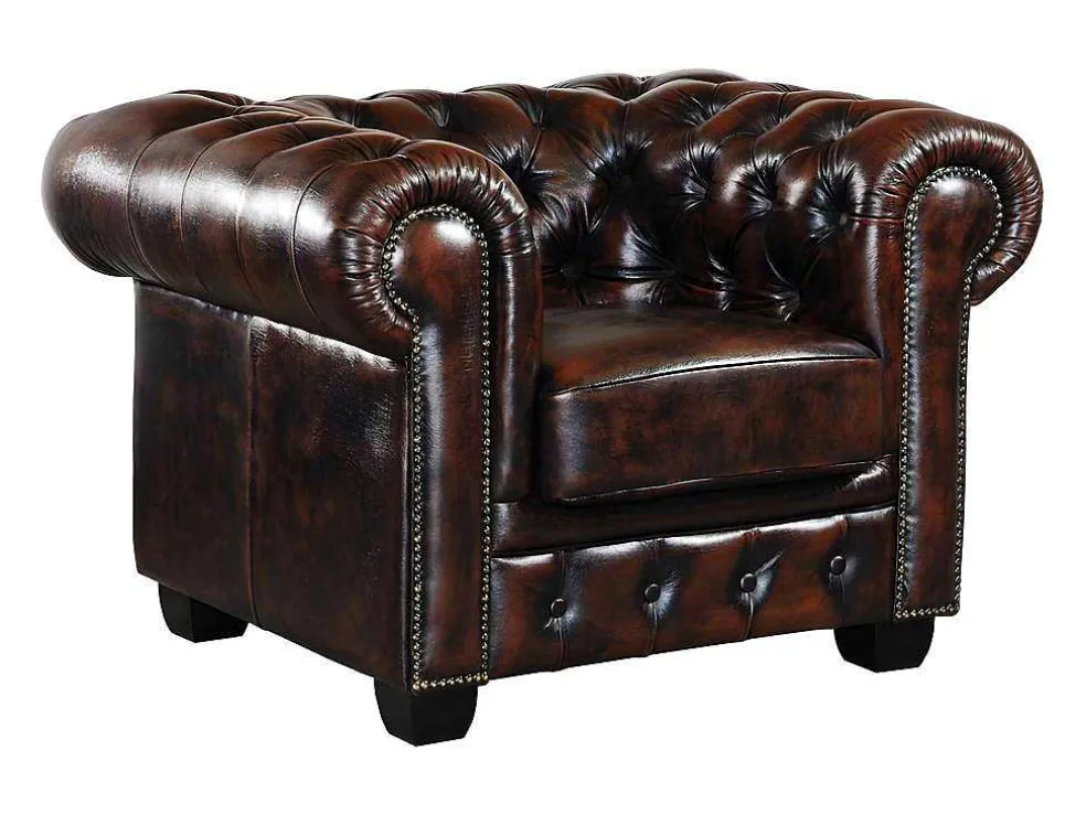Fauteuil Chesterfield Brenton 100% Buffelleer - Bruin Tinten