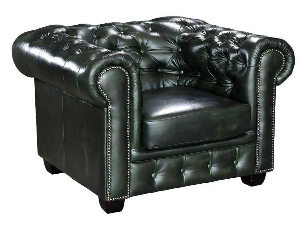 Fauteuil Chesterfield Brenton 100% Buffelleer - Empire Groen