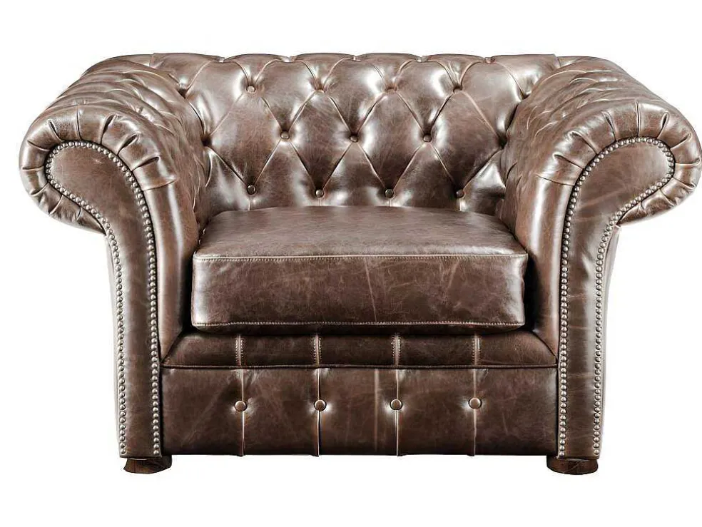 Fauteuil Chesterfield Clotaire Van 100% Leer Met Lived-In Aspect