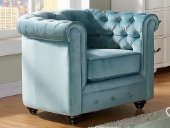 Fauteuil Chesterfield - Fluweel - Pastel Blauw