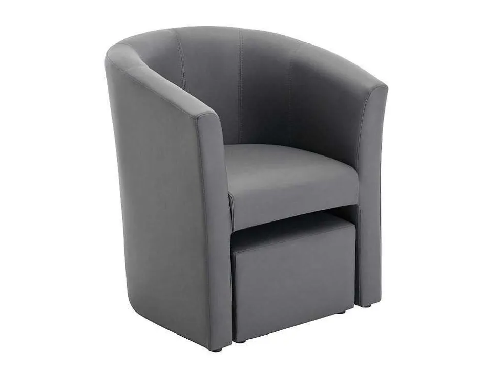 Fauteuil Met Holle Rugleuning En Poef In Grijs Kunstleer Jovana