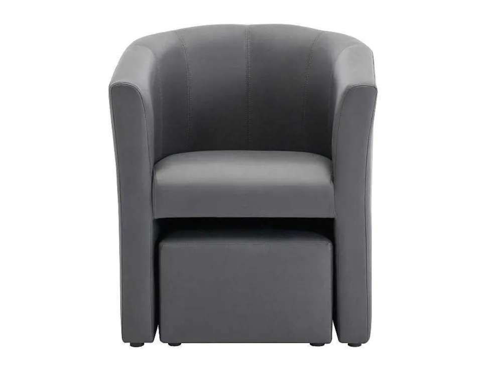Fauteuil Met Holle Rugleuning En Poef In Grijs Kunstleer Jovana