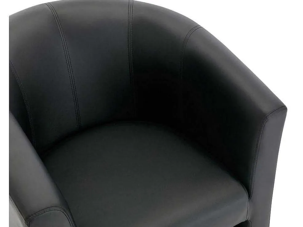 Fauteuil Met Holle Rugleuning En Poef In Zwart Kunstleer Jovana