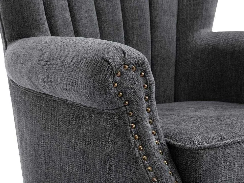 Fauteuil Van Antracietkleurige Stof Met Klinknagels Batoumi