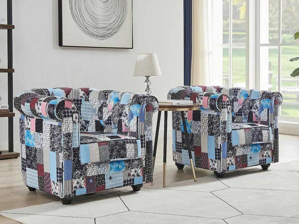 Fauteuil Van Stof Met Patchwork-Motief Chesterfield