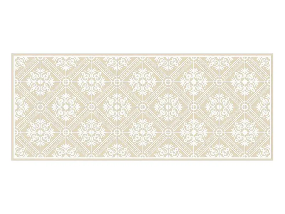 Gangtapijt Van Vinyl Met Cementtegeleffect - 66 X 160 Cm - Beige En Wit - Majesti