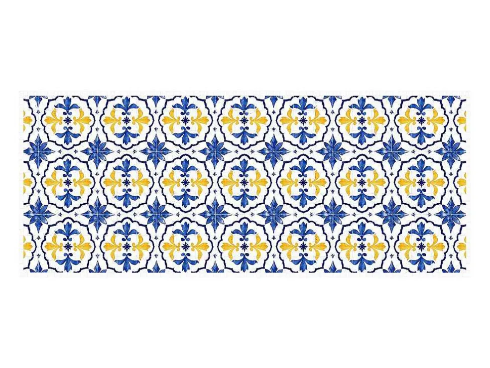 Gangtapijt Van Vinyl Met Cementtegeleffect - 66 X 160 Cm - Blauw En Geel - Florili