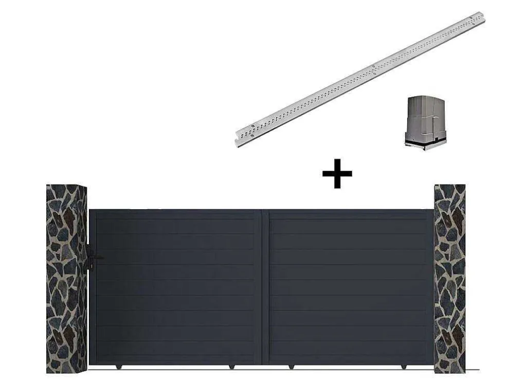 Gemotoriseerde Schuifpoort Van Aluminium Antraciet - L374 X 165 Cm - Nazario