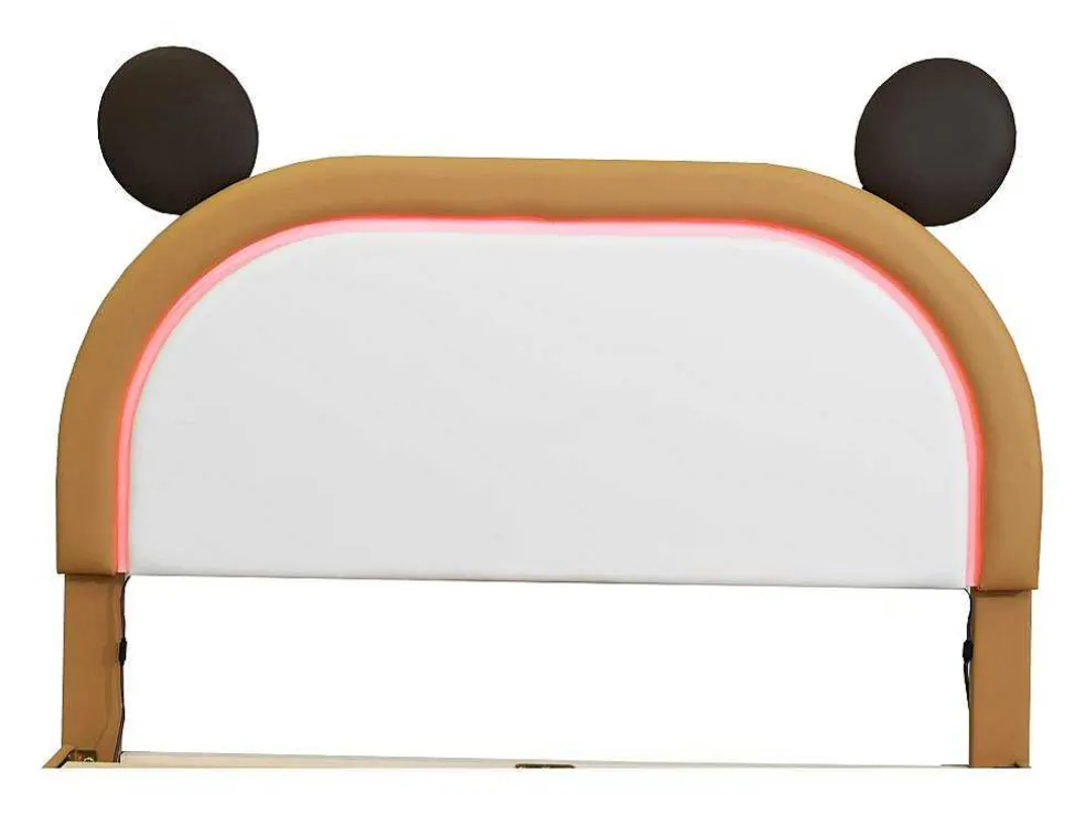Gestoffeerd Bed Met Verstelbaar Hoofdbord 140 X 200 Cm - Led'S - Pu Leer - Geel + Bruin