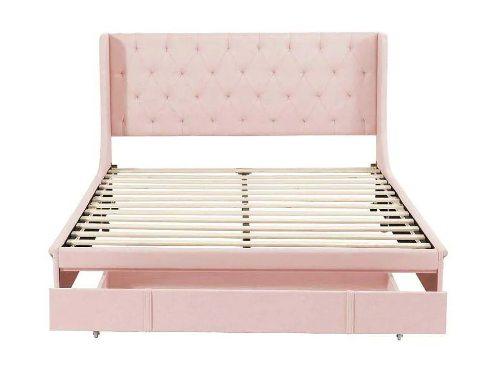 Gestoffeerd Bed 140X200Cm - Linnen Stof - Met Een Lade - Roze