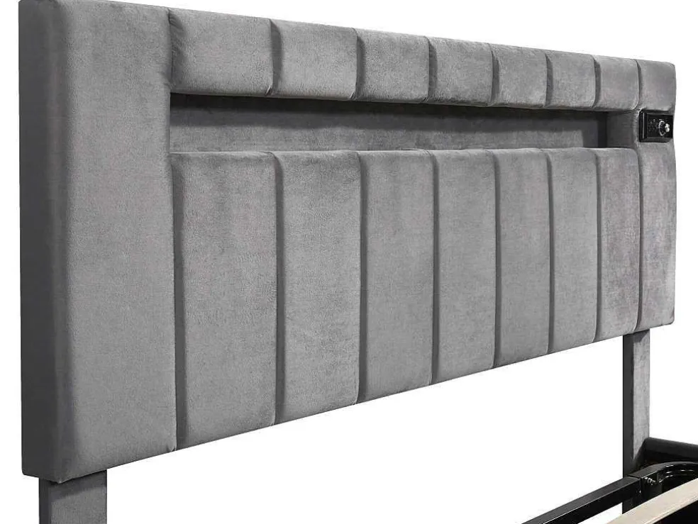 Gestoffeerd Opbergbed 140X200Cm - Fluwelen Stof - Met Led En Bluetooth Speler - Grijs