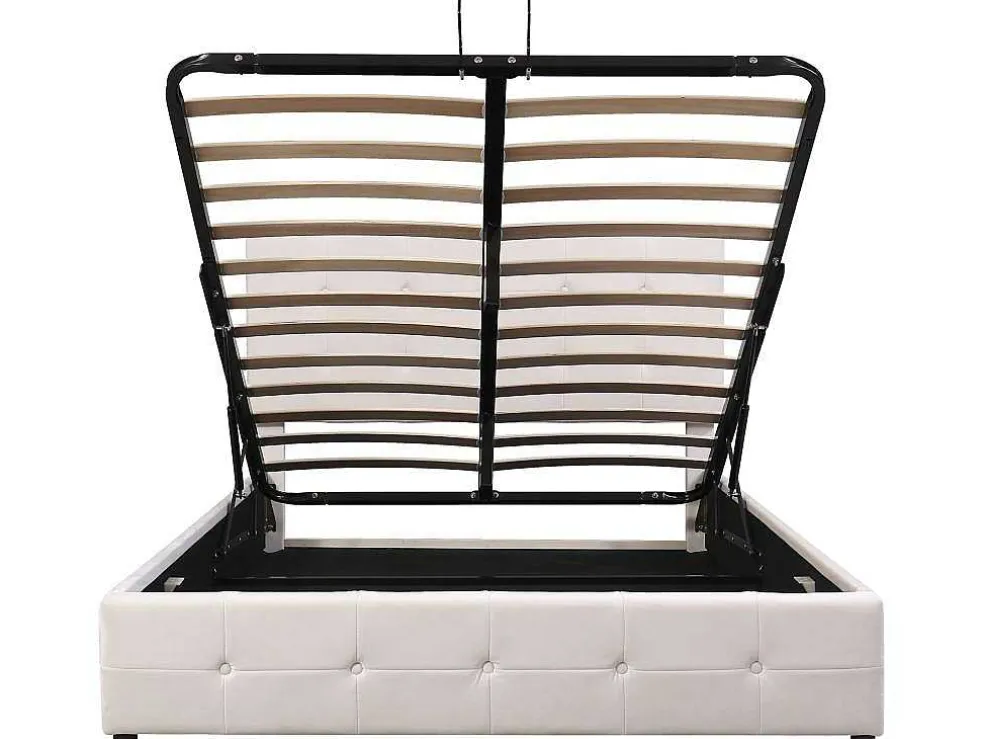 Gestoffeerd Opbergbed - 140X200Cm - Fluwelen Stof - Verstelbaar Blokpatroon Hoofdeinde - Creme
