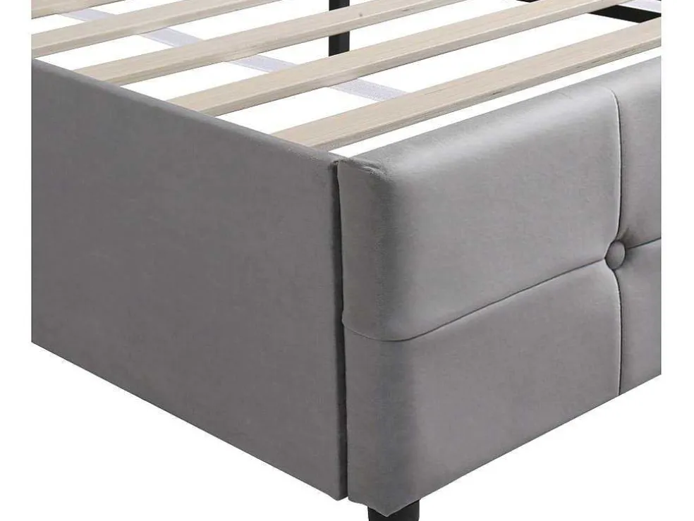 Gestoffeerd Opbergbed - 140X200Cm - Fluwelen Stof - Verstelbaar Hoofdeinde Met Blokpatroon - Grijs