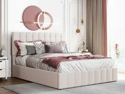 Gestoffeerd Opbergbed - 140X200Cm - Stof Fluweel - Beige