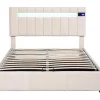 Gestoffeerd Opbergbed 140X200Cm - Stof Fluweel - Met Led En Bluetooth Speler - Beige