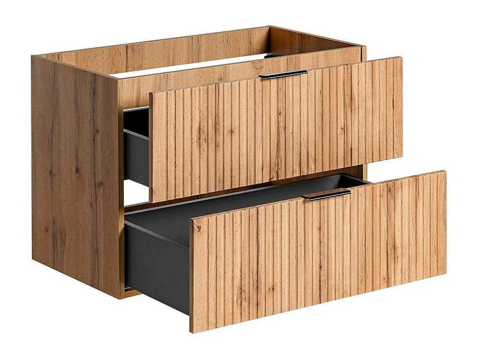 Gestreept Hangend Meubel Onder Wastafel - Licht Naturel - L80 Cm - Zevara