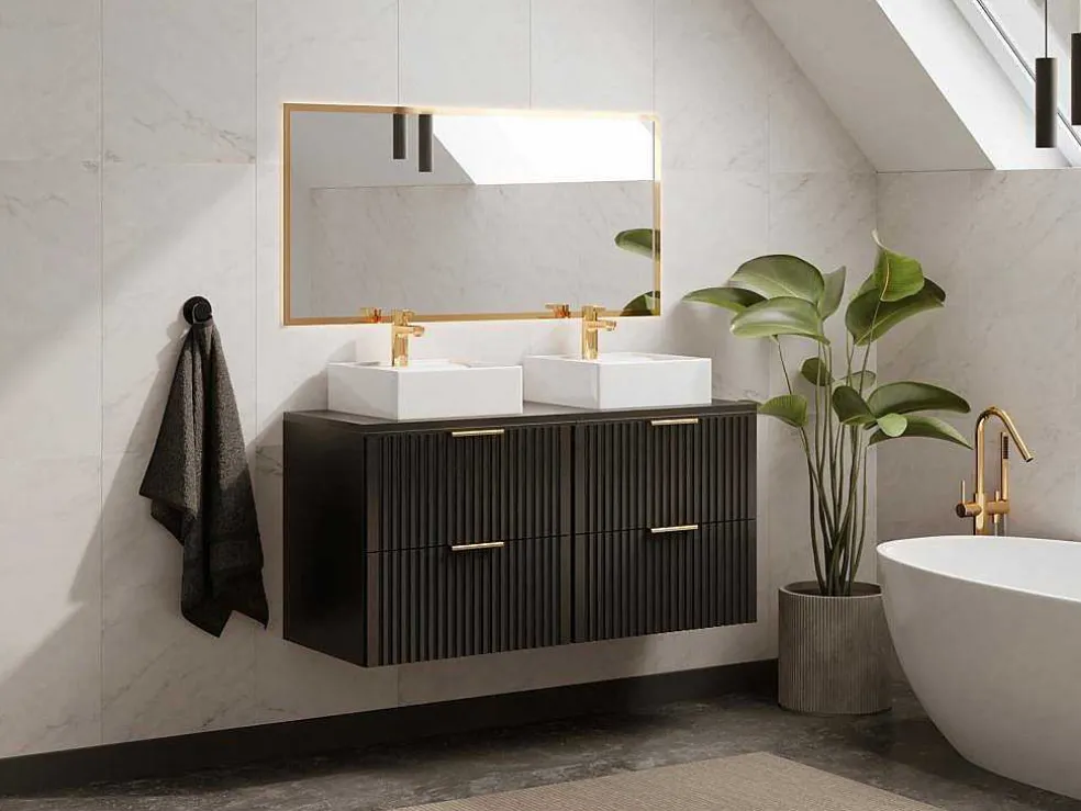 Gestreept Hangmeubel Voor Badkamer Met Wastafel Om Te Plaatsen - Zwart - L120 Cm - Zevara