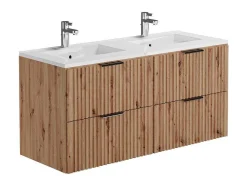 Gestreept Hangmeubel Voor Badkamer Met Inbouwwastafel - Licht Naturel - 120 Cm - Zevara