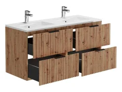 Gestreept Hangmeubel Voor Badkamer Met Inbouwwastafel - Licht Naturel - 120 Cm - Zevara