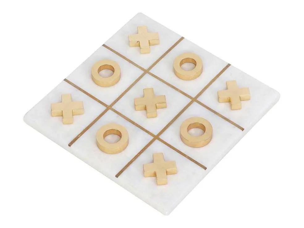 Gezelschapsspel - Boter-Kaas-En-Eieren - Marmer En Messing En Wit - L20,5 X H2,5 X D20,5 Cm - Tactoe