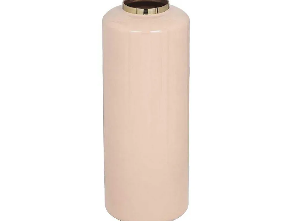 Grote Geemailleerde Metalen Vaas - D. 19 X H. 50 Cm - Beige En Goud - Goriat