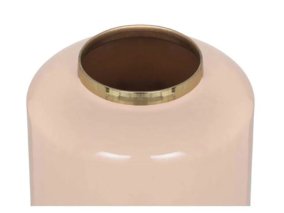 Grote Geemailleerde Metalen Vaas - D. 19 X H. 50 Cm - Beige En Goud - Goriat