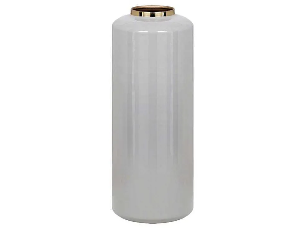 Grote Geemailleerde Metalen Vaas - D. 19 X H. 50 Cm - Grijs En Goud - Goriat