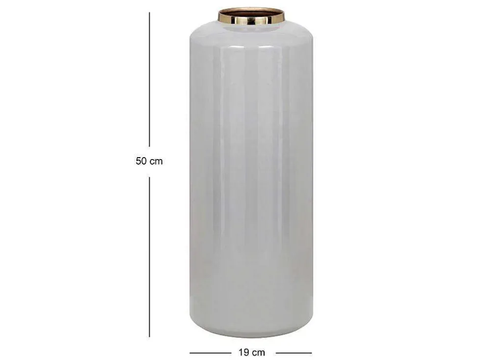 Grote Geemailleerde Metalen Vaas - D. 19 X H. 50 Cm - Grijs En Goud - Goriat