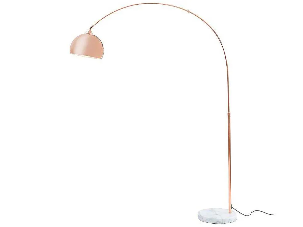 Grote Staande Lamp Met Boog Art Deco Ombrage - Metaal En Marmer - H. 180 Cm - Koperkleur