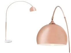 Grote Staande Lamp Met Boog Art Deco Ombrage - Metaal En Marmer - H. 180 Cm - Koperkleur
