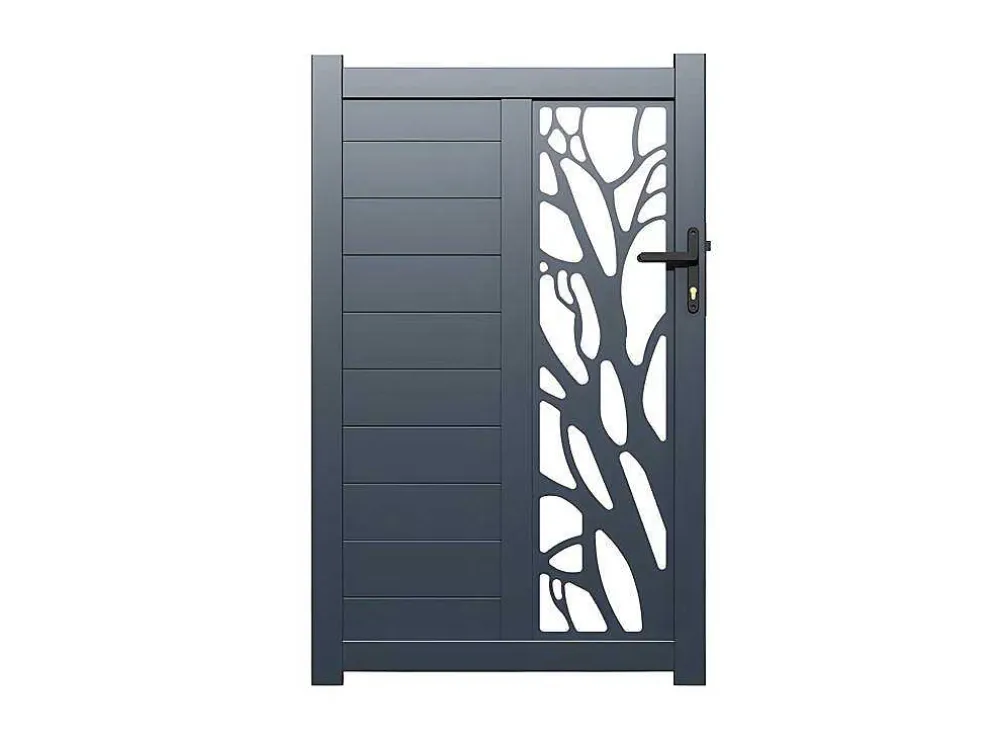 Halfopengewerkte Aluminium Draaipoort Met Motief B100 X H164 Cm Antraciet Labrit Ii