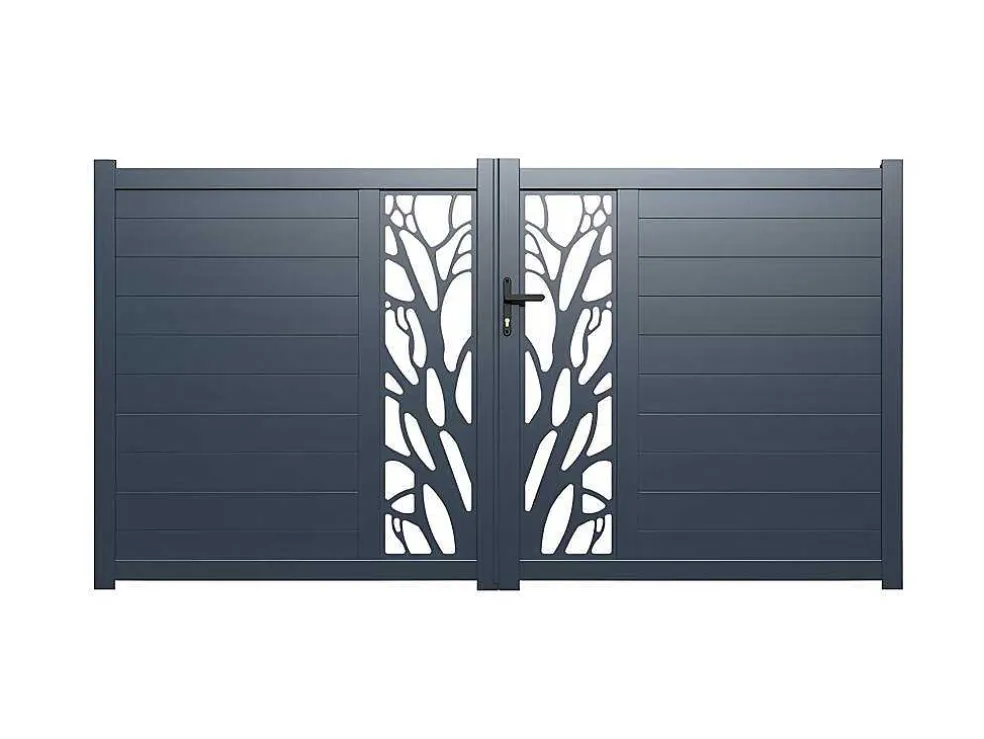 Halfopengewerkte Aluminium Draaipoort Met Motief B100 X H164 Cm Antraciet Labrit Ii