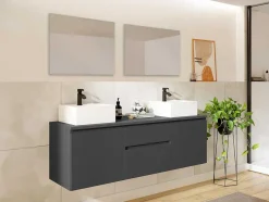 Hangend Badkamermeubel Met Dubbele Wastafel En Spiegels - Grijs - 150 Cm - Jimena Ii