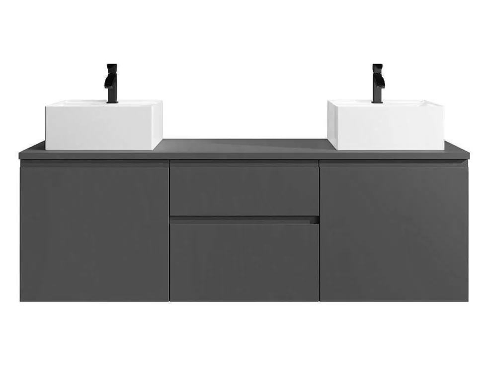 Hangend Badkamermeubel Met Dubbele Wastafel - Grijs - 150 Cm - Jimena Ii