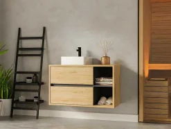 Hangend Badkamermeubel Met Enkele Wastafel - Naturel - 100 Cm - Purnal