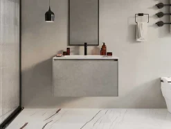 Hangend Badkamermeubel Met Ingebouwde Wastafel - Betongrijs - 80 Cm - Sosthene