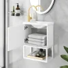 Hangend Badkamermeubel Met Ingebouwde Wastafel - 1 Deur En 1 Open Metalen Plank - Wit (Kraan Niet Inbegrepen)