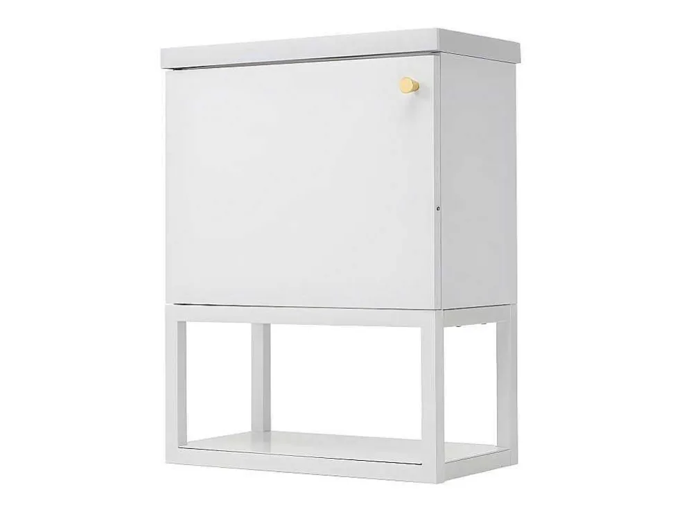 Hangend Badkamermeubel Met Ingebouwde Wastafel - 1 Deur En 1 Open Metalen Plank - Wit (Kraan Niet Inbegrepen)