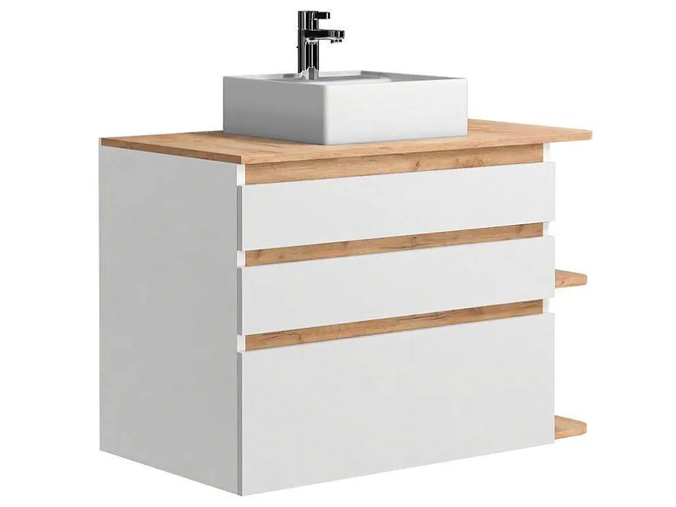 Hangend Badkamermeubel Met Wastafel - Naturel En Wit - 96 Cm - Anida