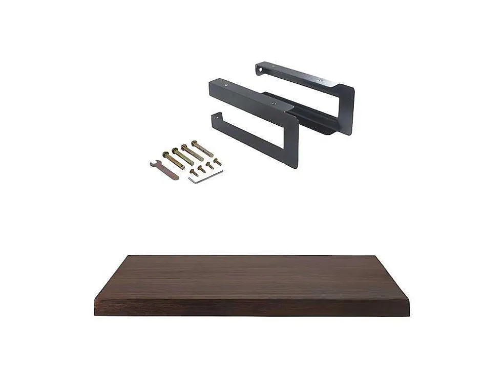 Hangend Bureau Van Donker Teakhout Met Zwarte Bevestigingsbeugels - 80 X 50 Cm - Sukawati
