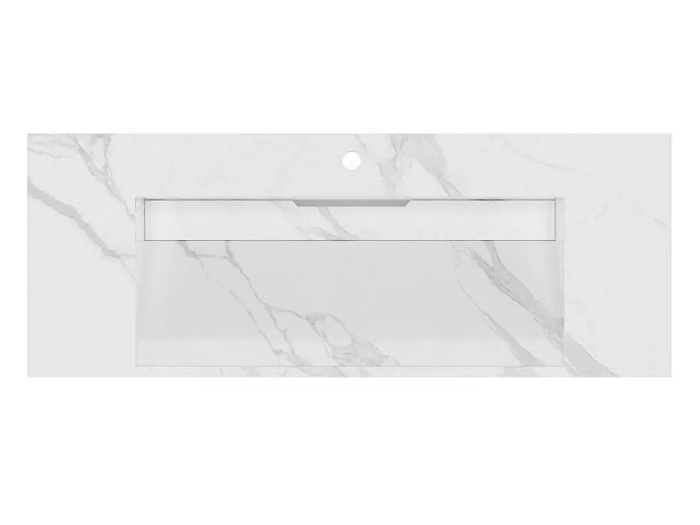 Hangende Solid Surface Wastafel In Wit Marmer Effect Takotna - L.120.2 X B.45.2 X H.8 Cm