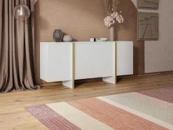 Hangend Tv-Meubel Met 4 Deuren Van Mdf - Wit En Goudkleurig - Luvonia