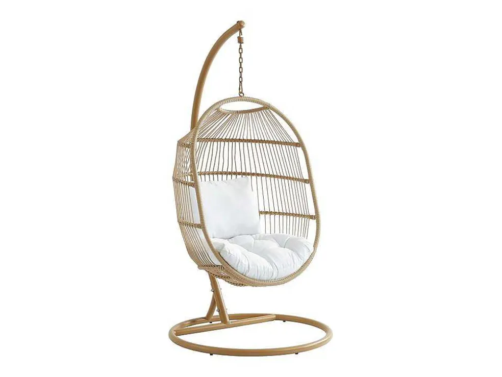 Hangfauteuil Van Gevlochten Hars En Touw - Licht Naturel Met Wit Kussen - Lucera Van Mylia