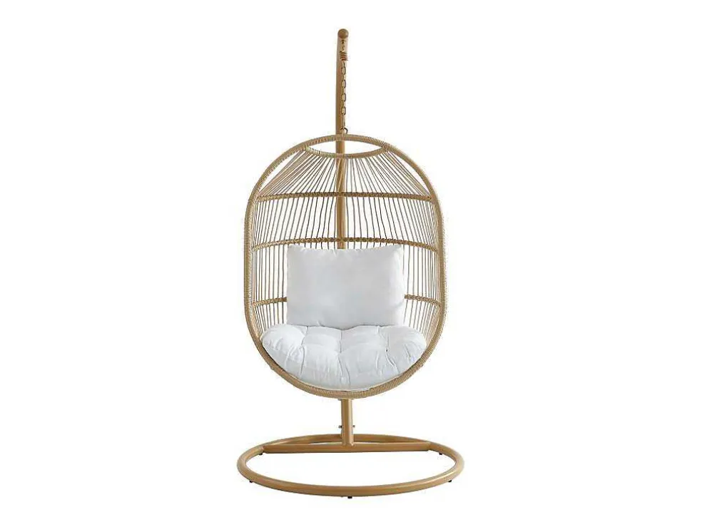 Hangfauteuil Van Gevlochten Hars En Touw - Licht Naturel Met Wit Kussen - Lucera Van Mylia