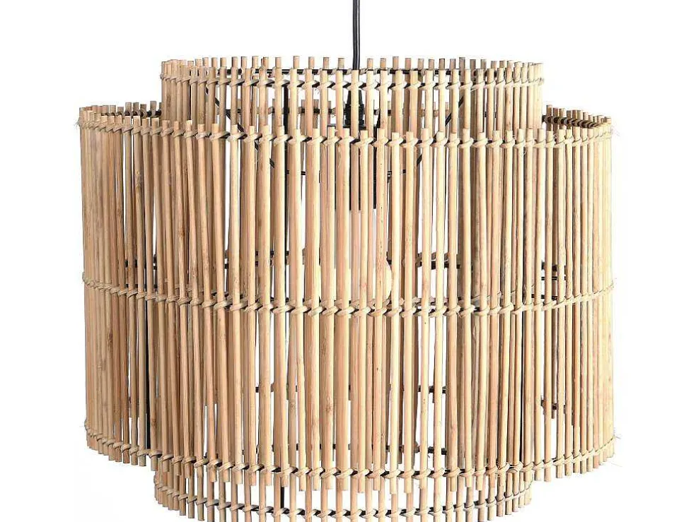 Hanglamp Etnische Stijl Van Bamboe En Zwart Metaal - D 40 X H 120 Cm - Parana