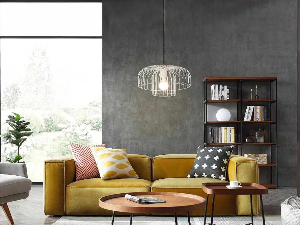 Hanglamp Met Draadstructuur Met Design-Stijl Van Metaal - D40 X H130 Cm - Wit - Andromaque