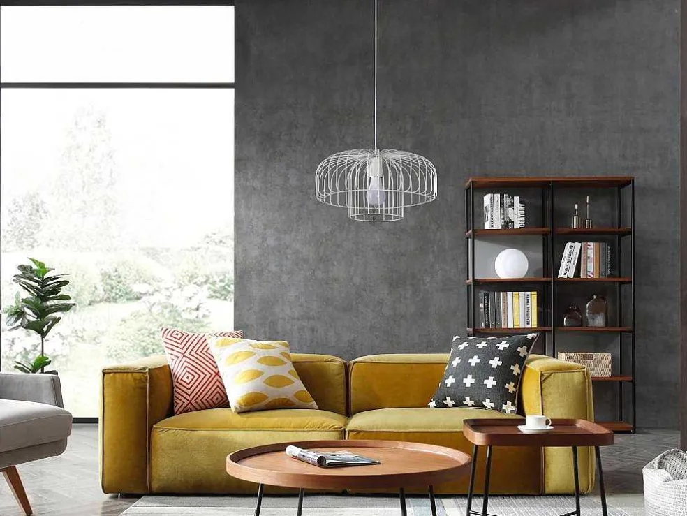 Hanglamp Met Draadstructuur Met Design-Stijl Van Metaal - D40 X H130 Cm - Wit - Andromaque