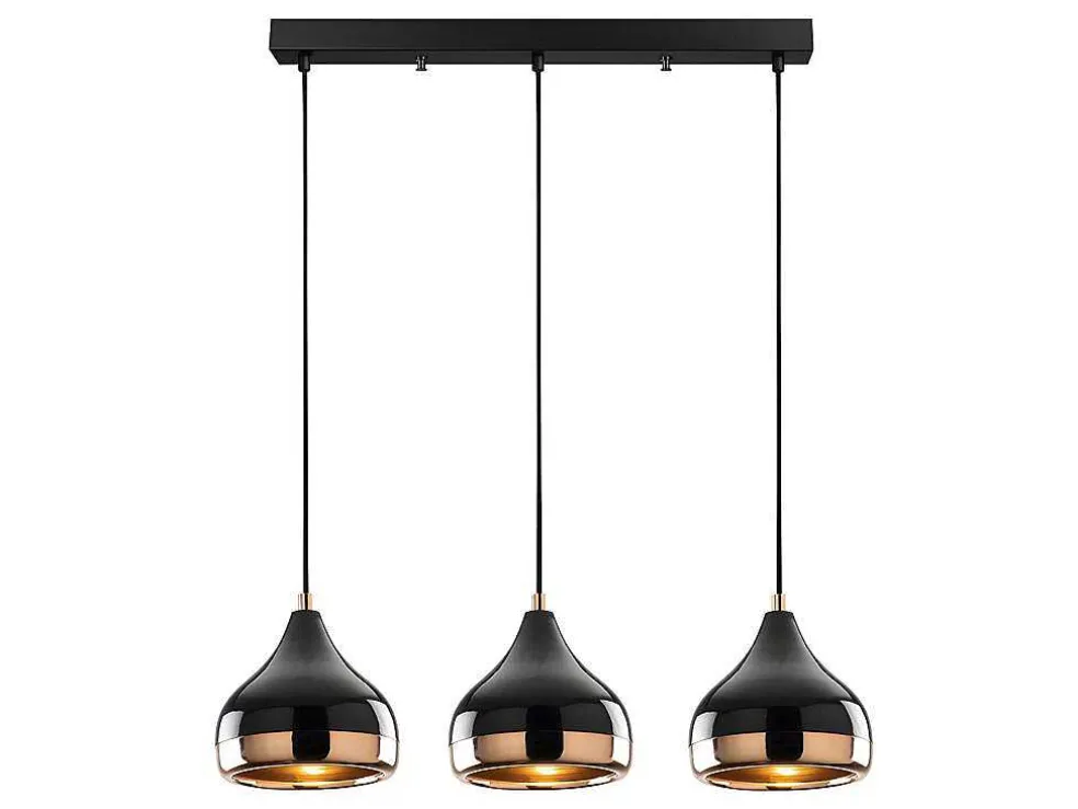 Hanglamp Met Verstelbare Hoogte Yildo - 3 Kappen - L67 X H25/111 Cm - Zwart En Koperkleurig